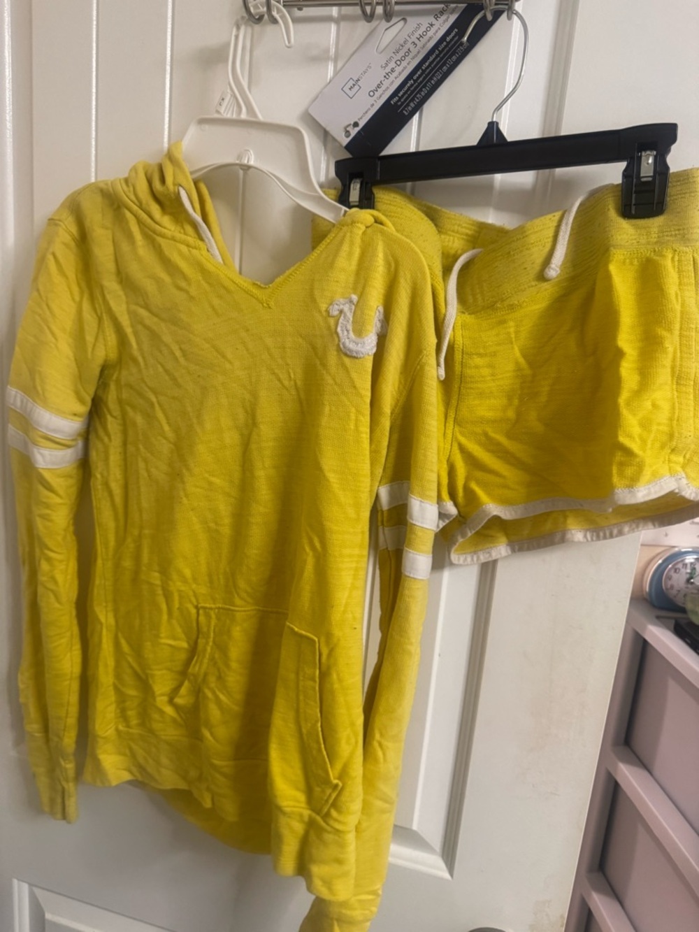 True Religion Yellow Hoodie with White Drawstring